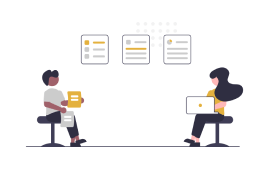 Illustration of an onboarding session, with interns learning the company's values and purpose