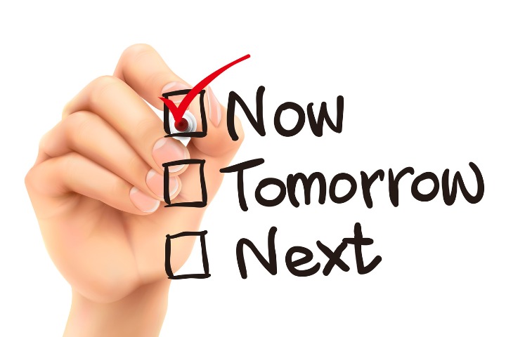 Marketing checklist with 'Now' ticked off, indicating an immediate task completion