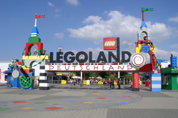 Legoland Deutschland entrance featuring vibrant LEGO structures