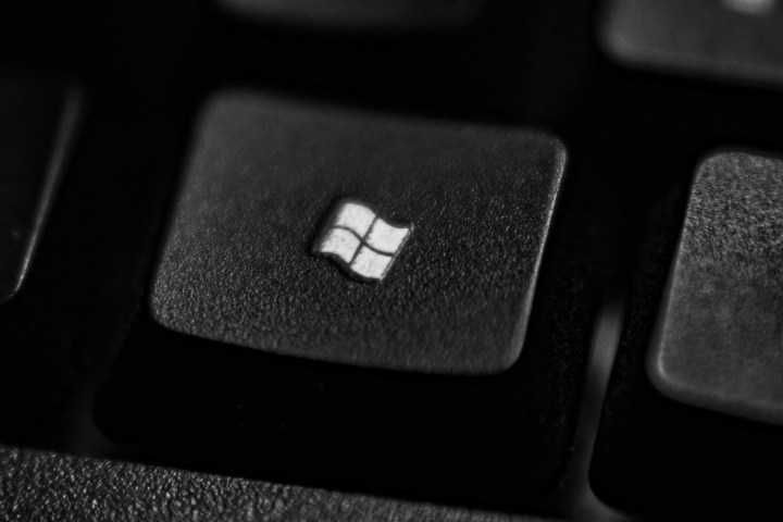 Close-up of the Microsoft Windows logo key on a keyboard