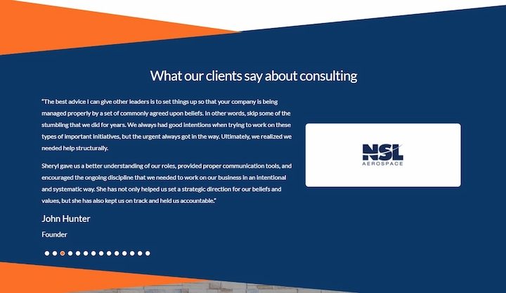 Client testimonial for consulting services from NSL Aerospace